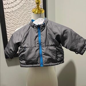 Stylish Gray Kids Puffer Jacket with Blue Trim